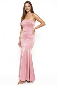 Metallic Satin Tube Top Mermaid Maxi Dress