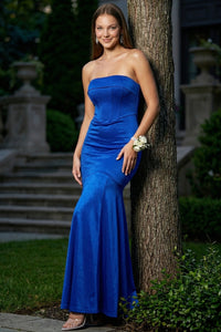 Metallic Satin Tube Top Mermaid Maxi Dress