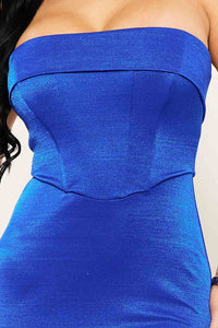 Symphony Dress - Metallic Satin Tube Top Mermaid Maxi Dress | Zezebe