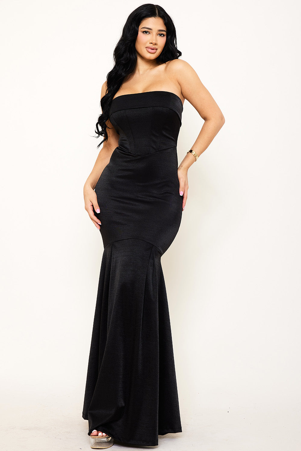 Symphony Dress - Metallic Satin Tube Top Mermaid Maxi Dress | Zezebe