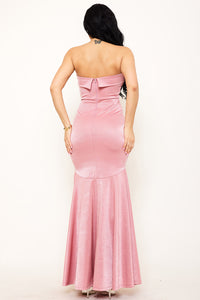 Symphony Dress - Metallic Satin Tube Top Mermaid Maxi Dress | Zezebe