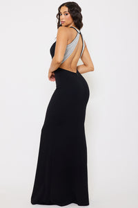 Pearl Back Halter Neck Mermaid Maxi Dress