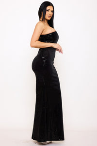 Symphony Dress - Sequin One Shoulder Back Cutout Maxi Dress | Zezebe