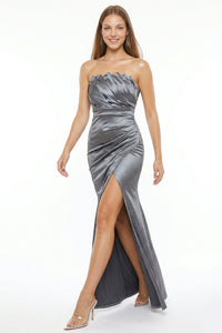 Glittered Satin Pleated Maxi Dress