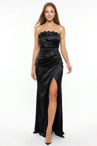 Glittered Satin Pleated Maxi Dress