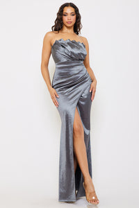 Symphony Dress - Glittered Satin Pleated Maxi Dress | Zezebe