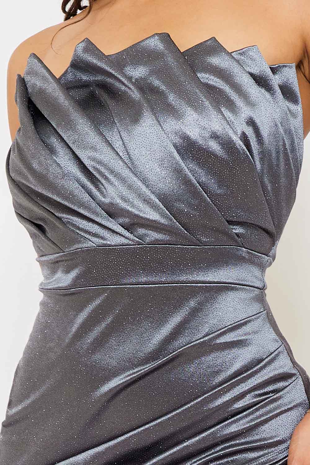 Symphony Dress - Glittered Satin Pleated Maxi Dress | Zezebe