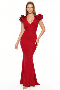 Glittered Ruffle Sleeve Maxi Dress