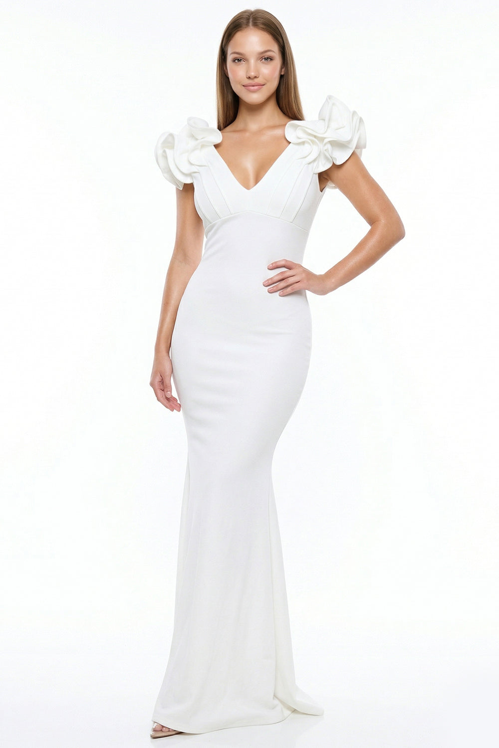 Glittered Ruffle Sleeve Maxi Dress