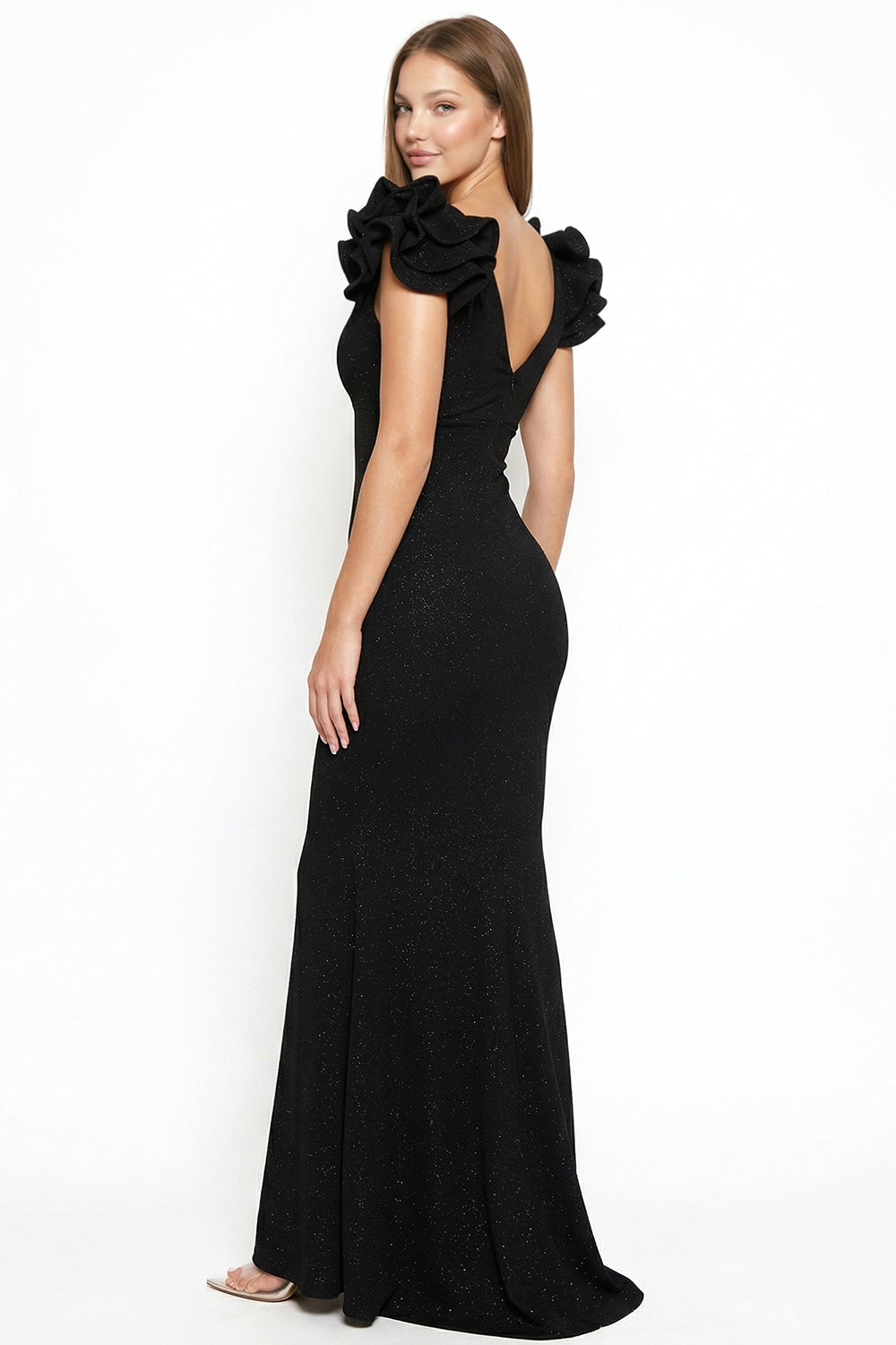 Glittered Ruffle Sleeve Maxi Dress