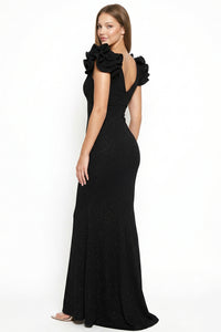 Glittered Ruffle Sleeve Maxi Dress