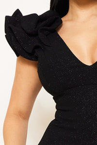 Glittered Ruffle Sleeve Maxi Dress