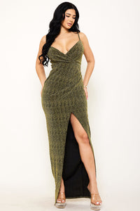 Rhinestone On Metallic Surplice Maxi Dress