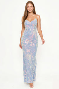 Floral Patterned Sequin Mesh Mermaid Maxi Dress