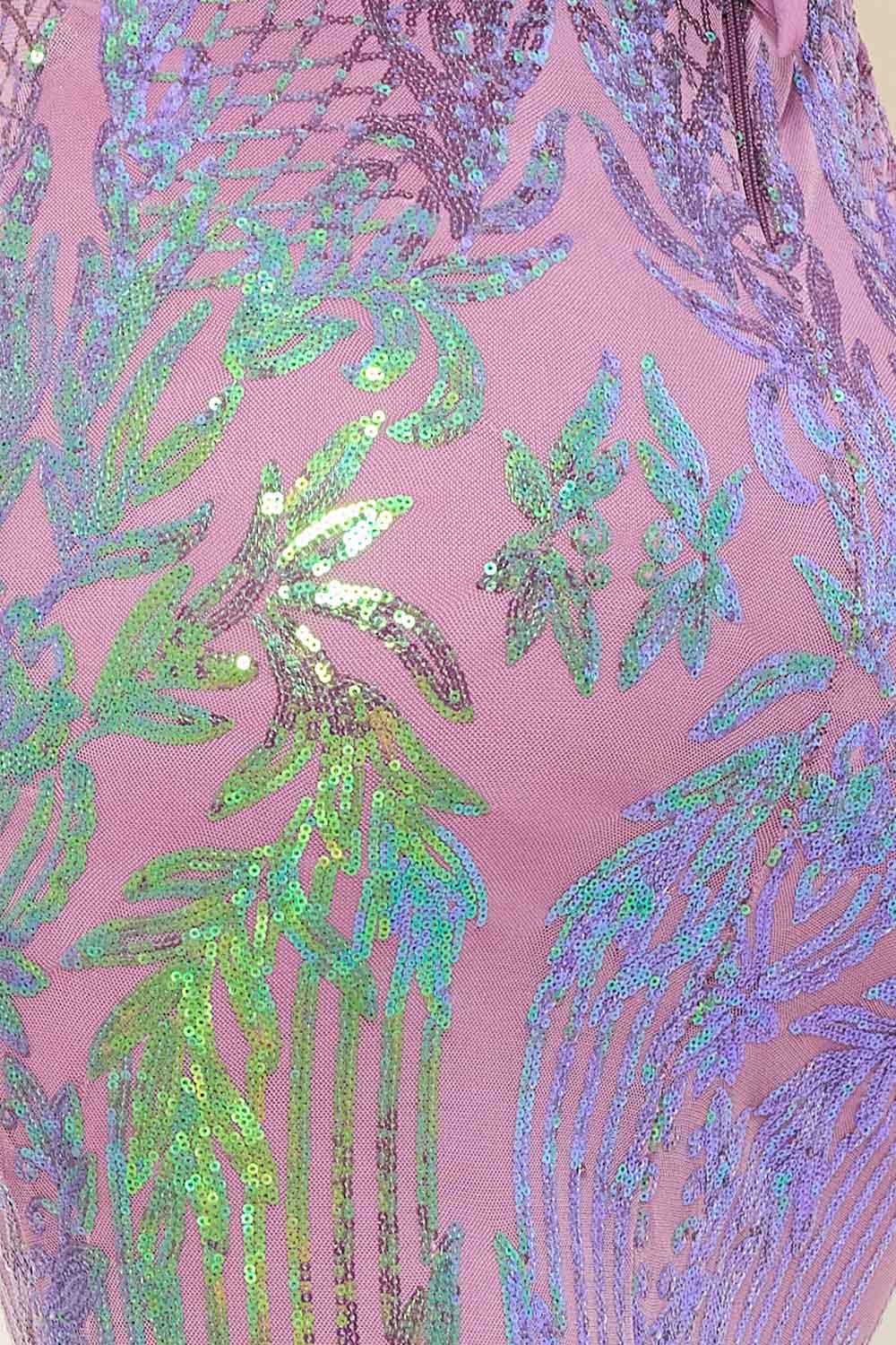 Floral Patterned Sequin Mesh Mermaid Maxi Dress