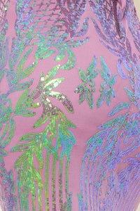 Floral Patterned Sequin Mesh Mermaid Maxi Dress