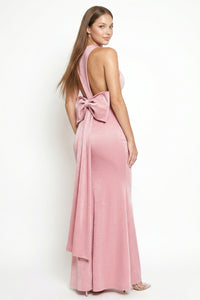 Metallic Big Bow Back Detail Maxi Dress