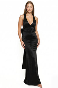 Metallic Big Bow Back Detail Maxi Dress