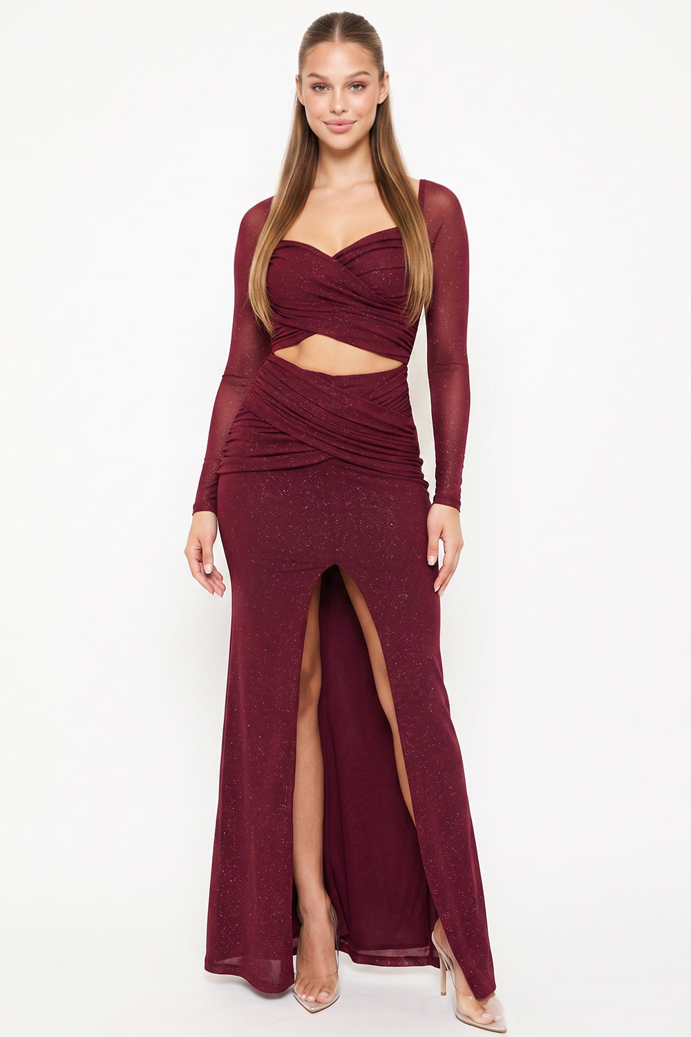 Power mesh With Glitter Maxi Dress