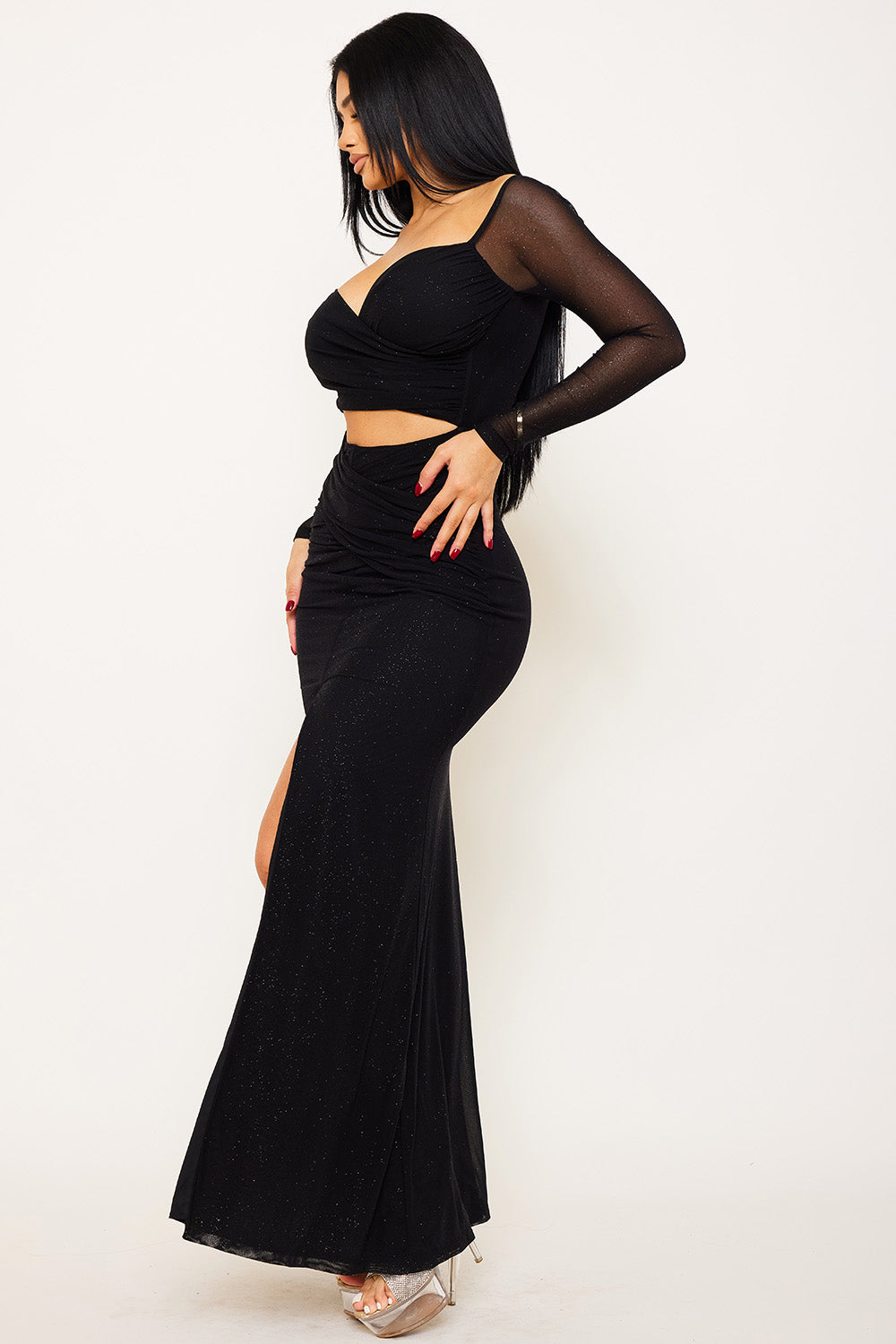 Power mesh With Glitter Maxi Dress