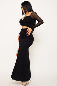 Power mesh With Glitter Maxi Dress
