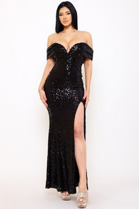 Sequins Off The Shoulder Maxi Dress