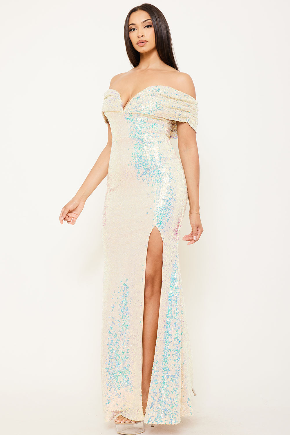 Sequins Off The Shoulder Maxi Dress