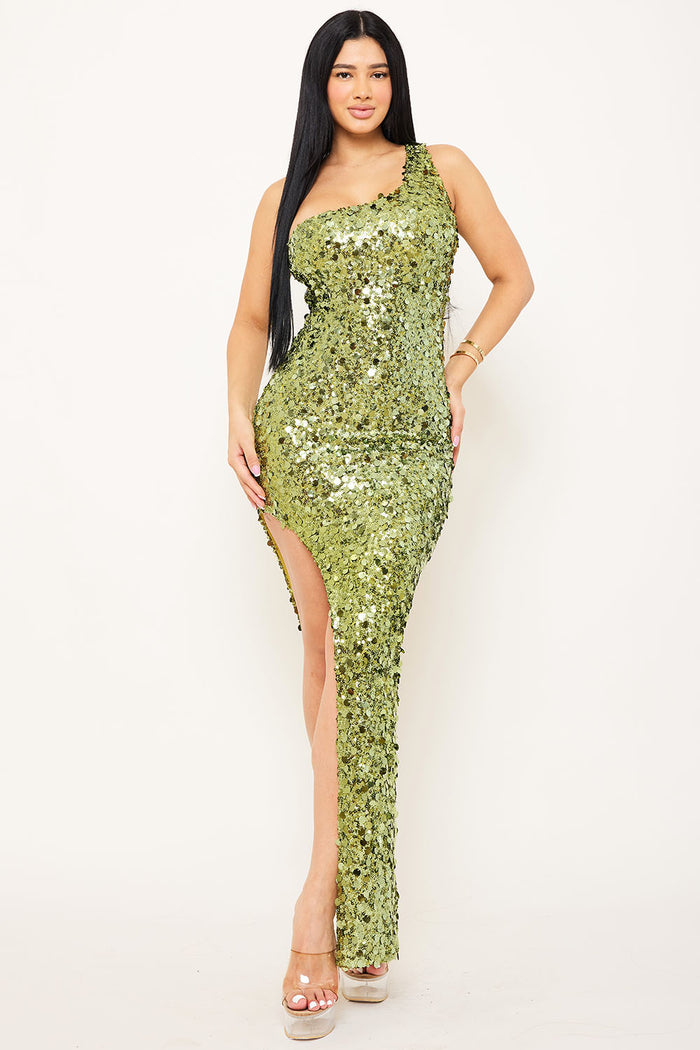 Symphony Dress - Sequin One Shoulder Maxi Dress | Zezebe