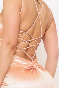 Symphony Dress - Glitter Knit Satin Open Back Maxi Dress | Zezebe