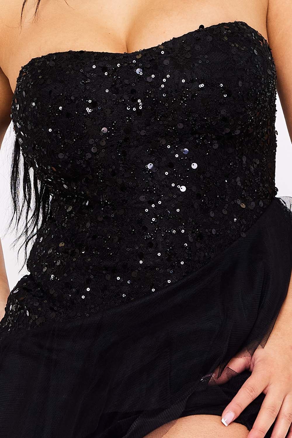 Sequin On Lace With Layers Of Mesh Maxi Dress