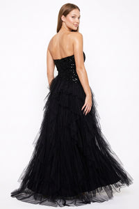 Sequin On Lace With Layers Of Mesh Maxi Dress