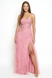 Sequin On Lace With Layers Of Mesh Maxi Dress