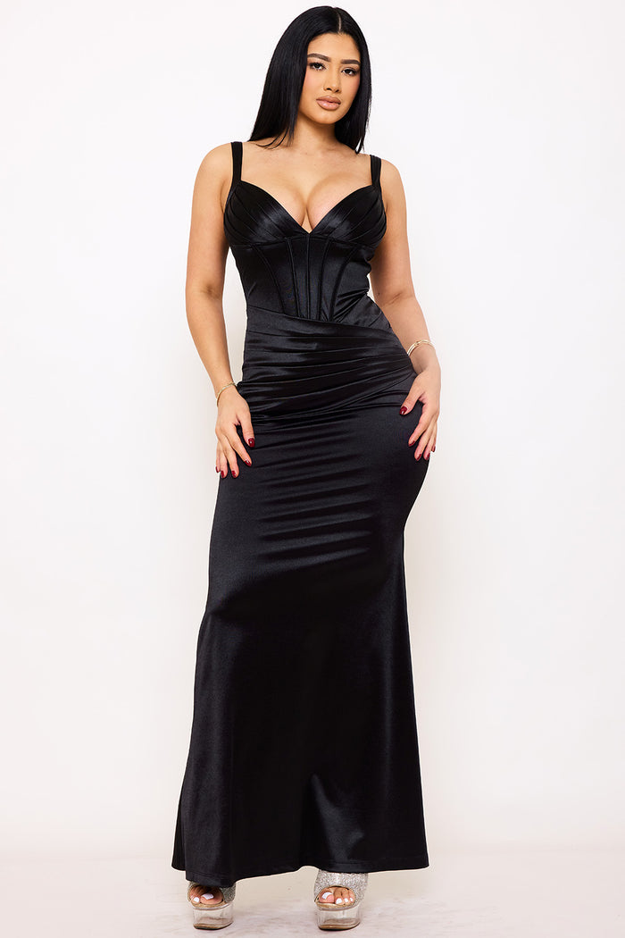 Symphony Dress - Satin Corset Bustier Maxi Dress | Zezebe
