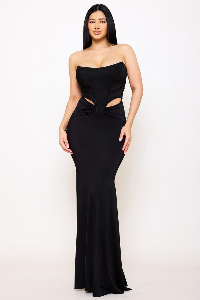 Symphony Dress - Satin Bustier Top Maxi Dress | Zezebe