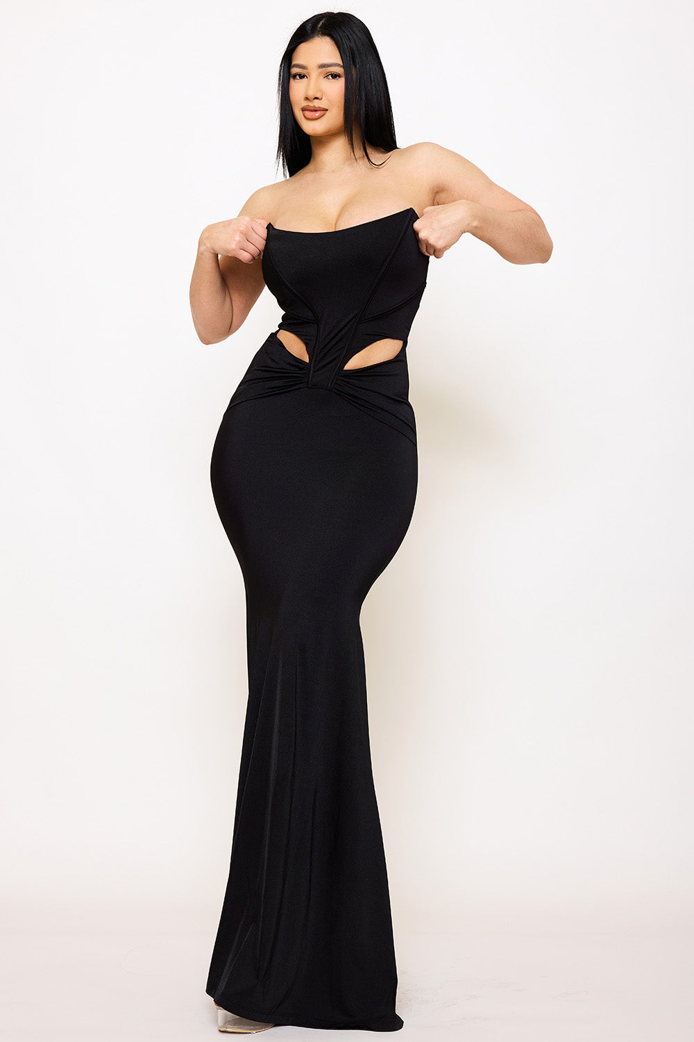Symphony Dress - Satin Bustier Top Maxi Dress | Zezebe