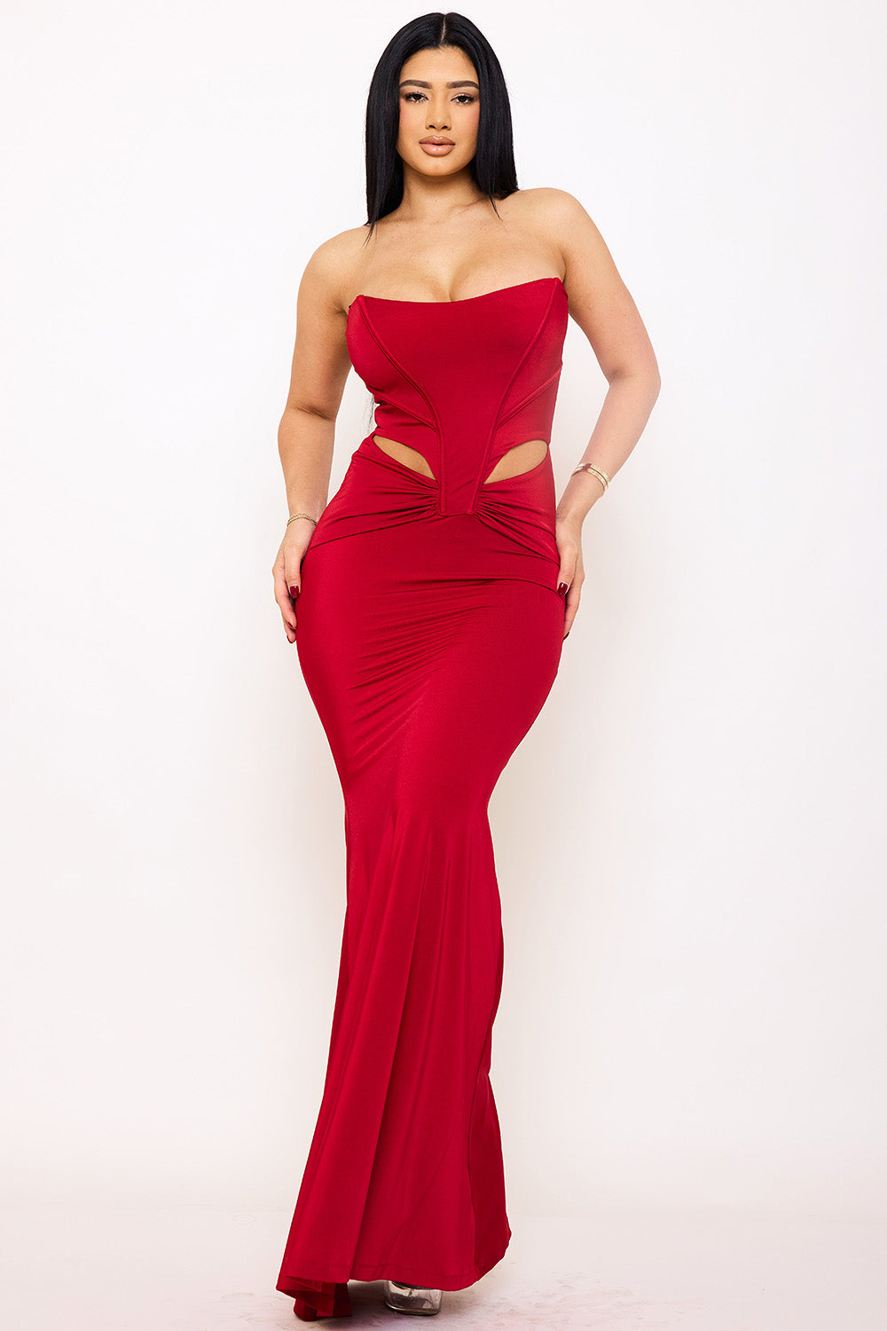 Symphony Dress - Satin Bustier Top Maxi Dress | Zezebe