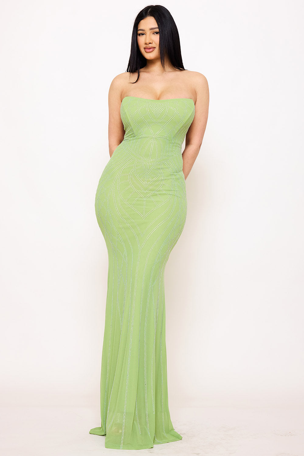 Symphony Dress - Patterned Rhinestone Maxi Dress | Zezebe