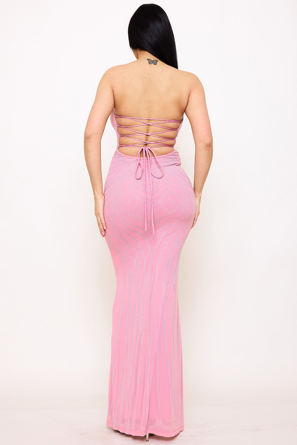 Symphony Dress - Patterned Rhinestone Maxi Dress | Zezebe