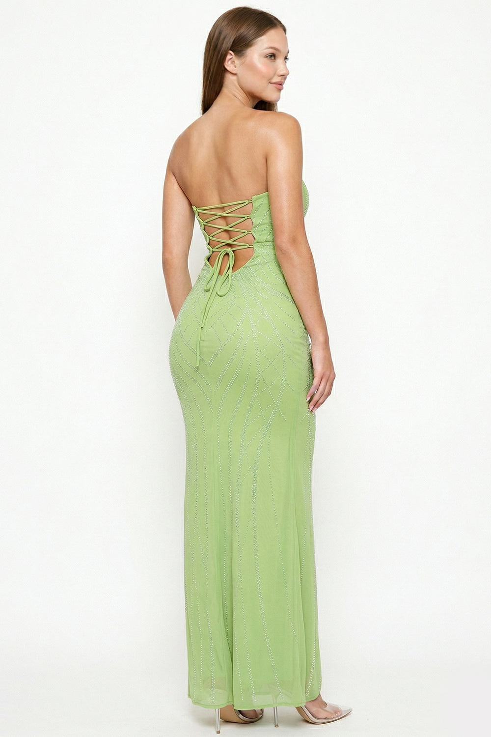 Patterned Rhinestone Maxi Dress