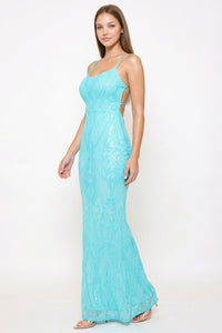 Scroll Pattered On Mesh Fabric Maxi Dress