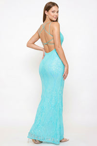 Scroll Pattered On Mesh Fabric Maxi Dress
