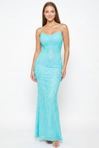 Scroll Pattered On Mesh Fabric Maxi Dress