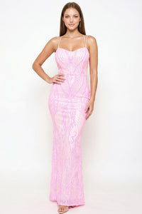 Scroll Pattered On Mesh Fabric Maxi Dress