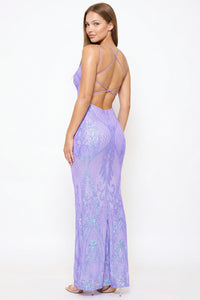 Scroll Pattered On Mesh Fabric Maxi Dress
