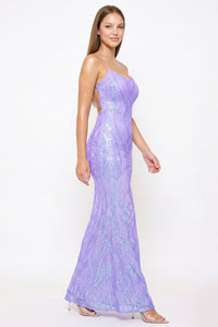 Scroll Pattered On Mesh Fabric Maxi Dress