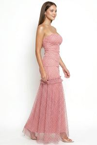 Polka Dot Mesh Mermaid Maxi Dress