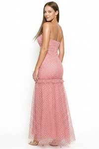 Polka Dot Mesh Mermaid Maxi Dress
