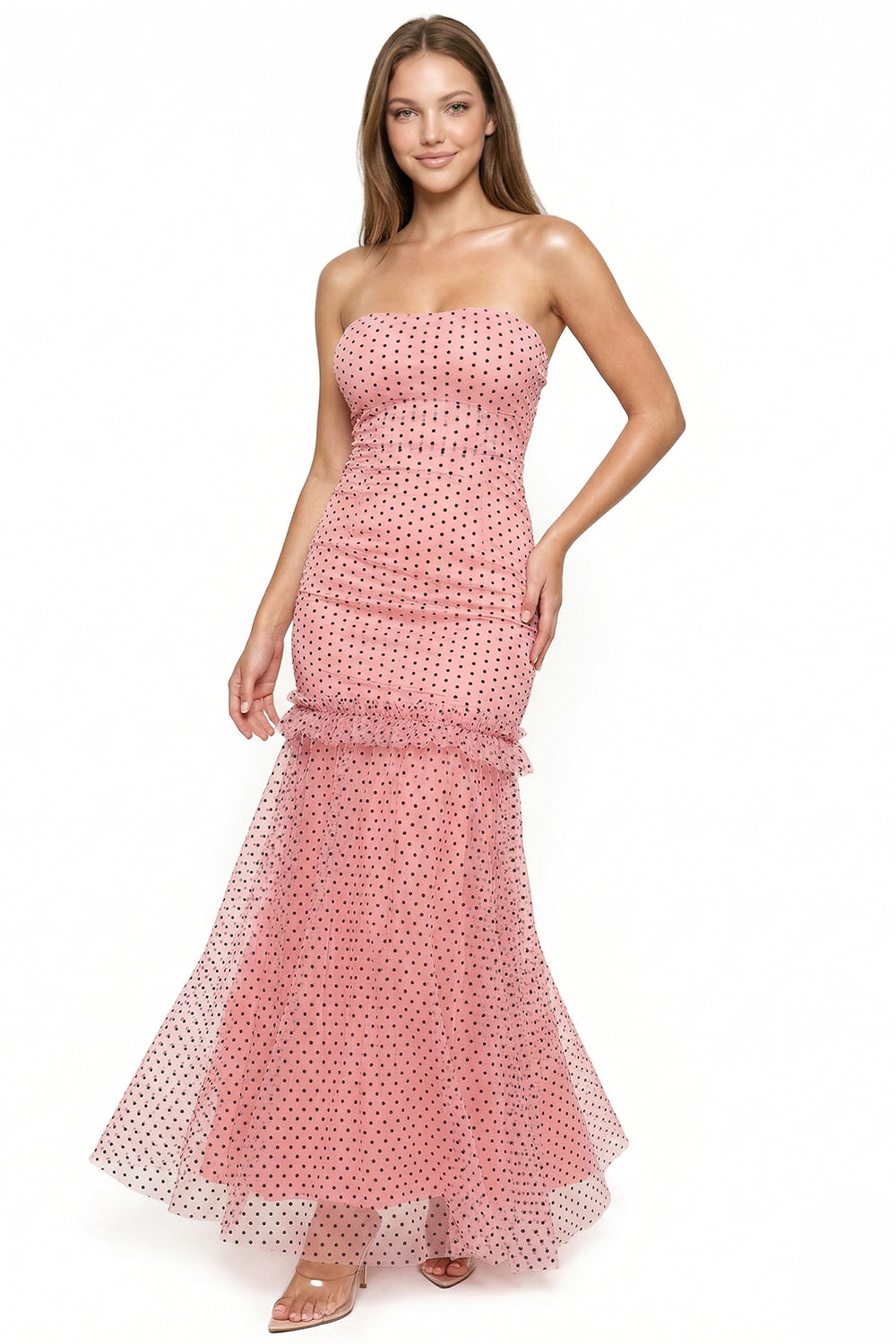 Polka Dot Mesh Mermaid Maxi Dress