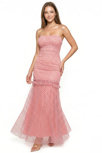 Polka Dot Mesh Mermaid Maxi Dress