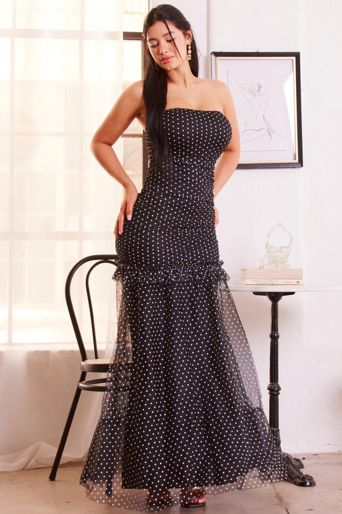 Symphony Dress - Polka Dot Mesh Mermaid Maxi Dress | Zezebe
